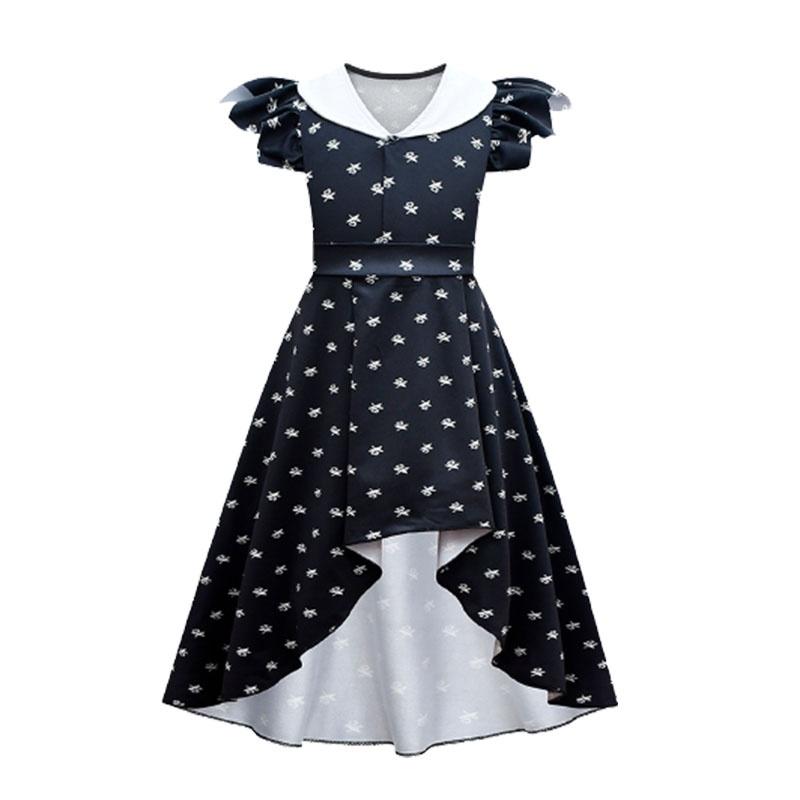 Mittwoch Addams Kleid Perücke Cosplay Kostüm für Mädchen Kinder Halloween Weihnachten Party