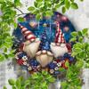 Round Patriotic Metal Wall Art, 8 Inch American Flag Gnome Sign, Farmhouse Front Porch Welcome Décor, Aluminum Home Decoration
