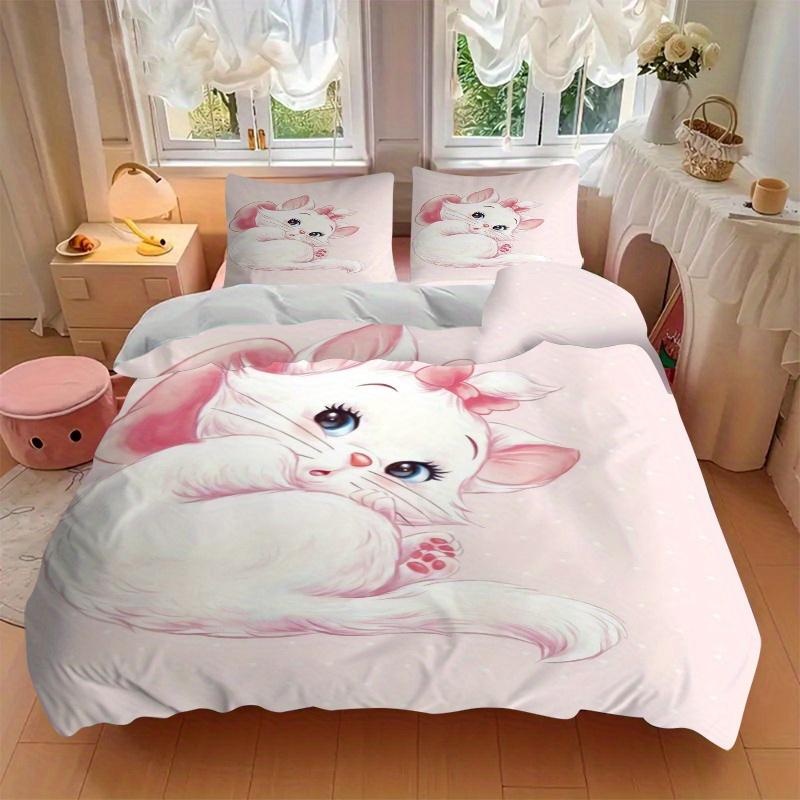 3pcs Marie Cat Quilt Cover Set (1 Quilt Cover + 2 Pillowcases Without Pillow Core), High-Definition Printing for Home and Dormitory.W064