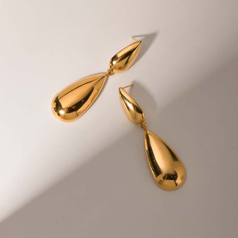 Vintage Gold Water Drop Shape Earrings for Women Exaggerated Metal Long Smooth Teardrop Dangle Earrings Jewelry