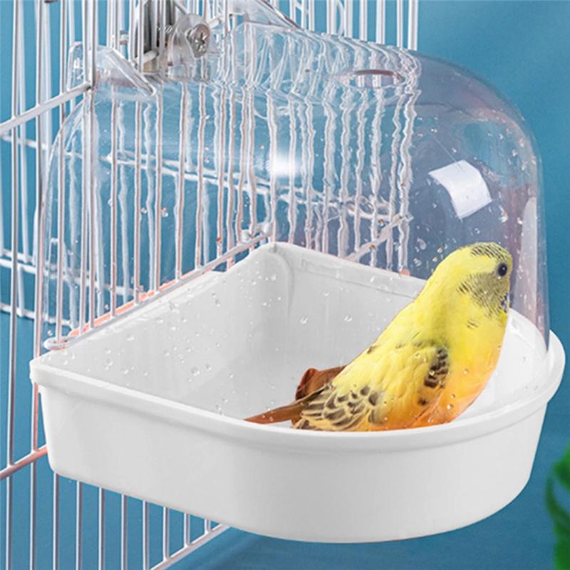 AEE2-Parrot Hanging Bathtub Easy To Install Canary Cage Accessories Pet Bird Bath Box Parrot Water Shower Bowl Bird Cage