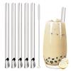 6Pcs 304 Stainless Steel Reusable Straw Set Pearl Milkshake Bubble Tea Straw with Brush Stirring Smoothie Spoon Shaped Straw Set