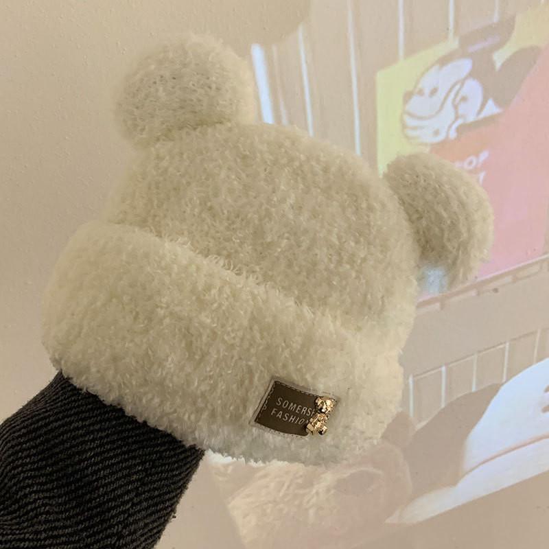 Fashionable Bear Womens Plush Hat Soft Knitted And Warm Winter Headwear