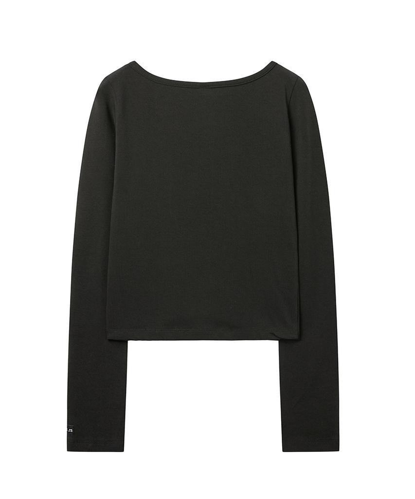 Lense Cut-Out Boat Neck Long Sleeve Tee Black