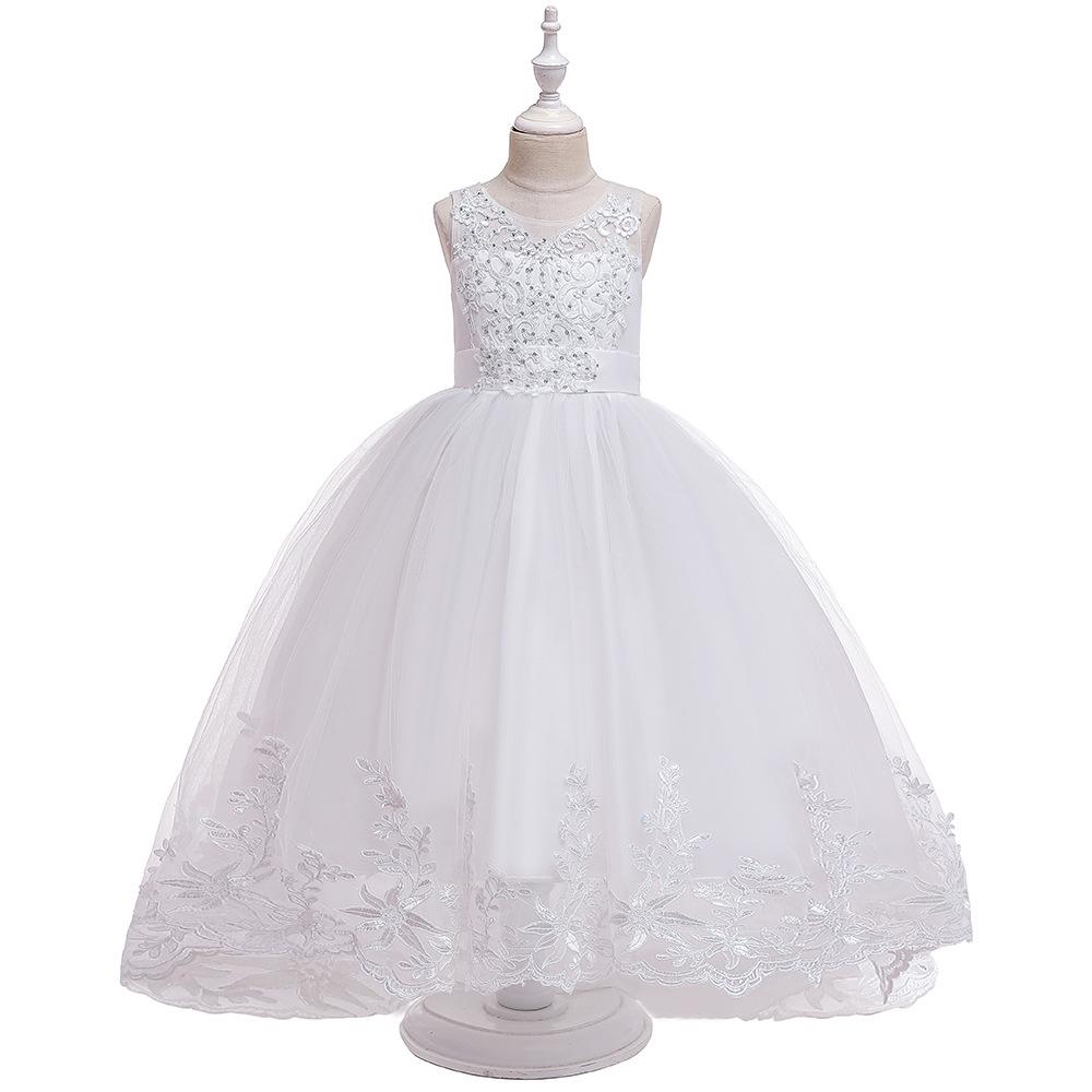 2024 Embroidered Princess Wedding Dress for Girls with Bow Tail
