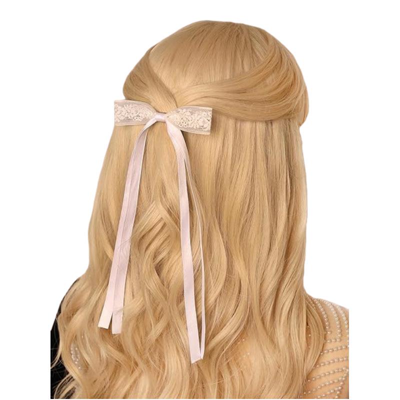 New Long Ribbon Lace Hair Clip: Embroidered Bow Hair Accessory for Girls