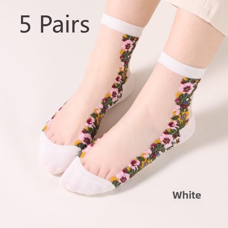 5 Pairs Fashion Transparent Women's Socks Small Transparent Silk Women's Socks Crystal Silk Women's Socks