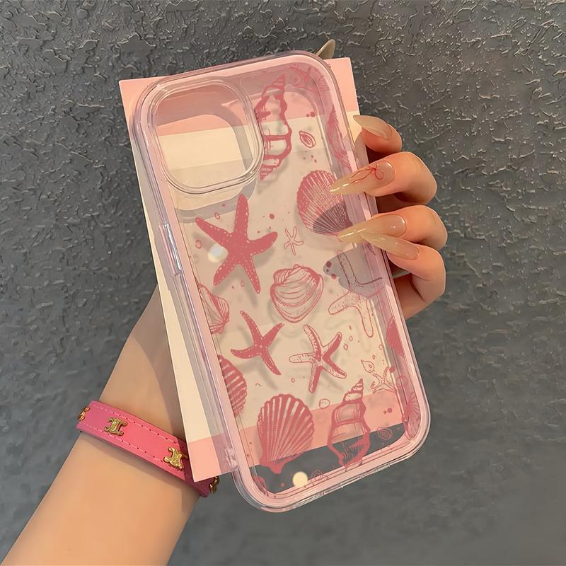 Pink Starfish Seashell TPU Transparent Pink Phone Case For iPhone 17 16 15 14 13 12 11 Pro Max 14 Plus Shockproof Soft Cover iPhone 16 Pro