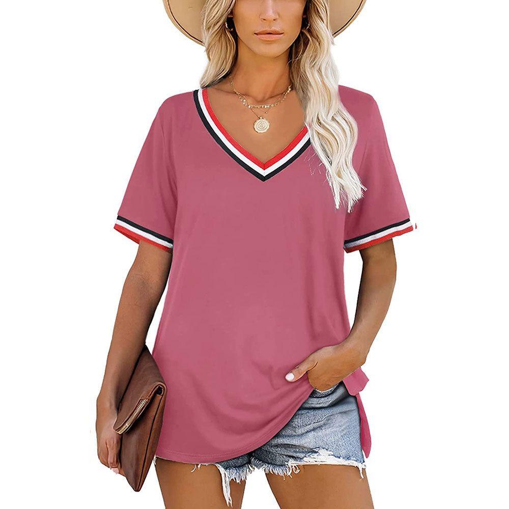 

Женская футболка с цветным 3D-принтом и V-образным вырезом, модная повседневная простая свободная женская летняя футболка с коротким рукавом 3XL