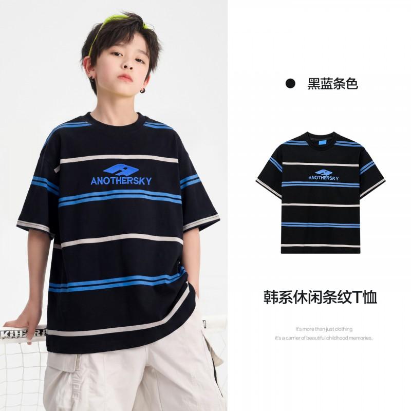 Boys Striped T-Shirt Ice-Feel Short Sleeve Streetwear Top Kids 2026