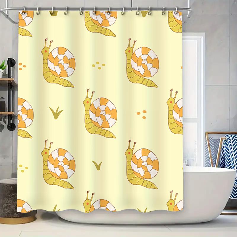 

Cute Snail Bath Curtain Set Decor Bathroom Shower Curtains Waterproof Anti-Bacterial Yellow Pattern Printing W60H190(CM)-1 Pcs