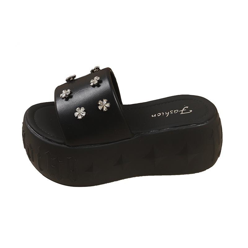 

Модные темпераментные туфли-шлепанцы на платформе со стразами для женщин для ношения 2025 лето новые модные универсальные крутые шлепанцы 39 чёрный