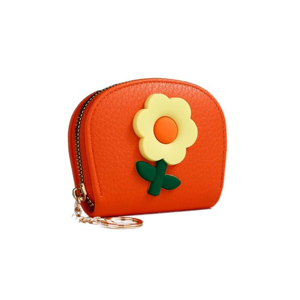 

11 Slots Mini Organ Card Holder with Keychain Multi-slot Change Purse Zipper Coin Pouch Daily Use оранжевый