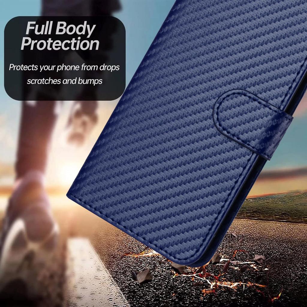 For iPhone Air Wallet Case with Strap Carbon Fiber Texture Leather Mobile Cover