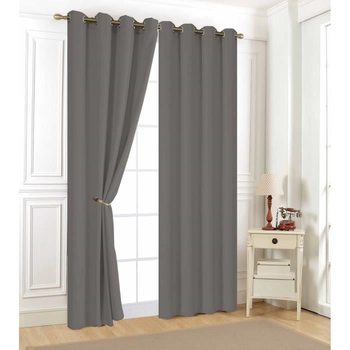 Curtain - Aveline - Grey - 140 X 240 Cm - 100% Polyester - Round Eyelets