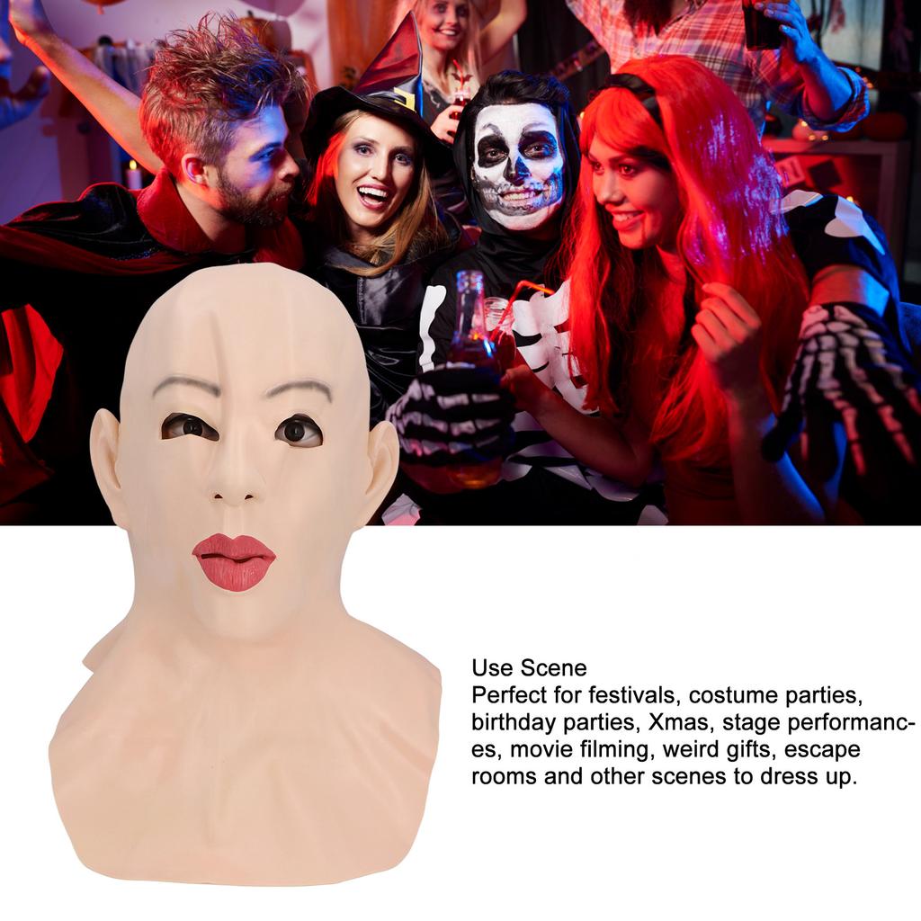 Realistic Female Latex Face Cover Reusable Head Cover Cosplay Latex Headgear for Festivals Costume Parties Birthday Parties Xmas
