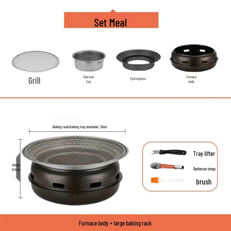 Korean Smokeless Charcoal Grill: Round Table Metal Iron BBQ & Tea Brewing Stove for Outdoors