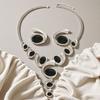 Geometric Oval Necklace Earrings Set Alloy Charm Bridal Jewelry Elegant Women Choker