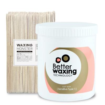 Barrel Waxing Gold Soft Sensitive Skin Wax 500g (2 Types) + Wood Spatula L (100 Pieces), 1 Set