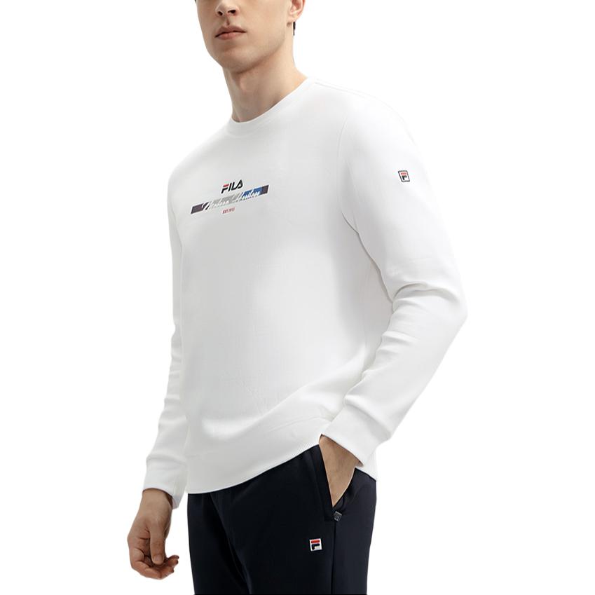 FILA Mens Knitted Spring 2024 New Business Commuter Pullover Simple Casual Sweatshirt Men sweatshirt Standard-White F11M411213F-WT