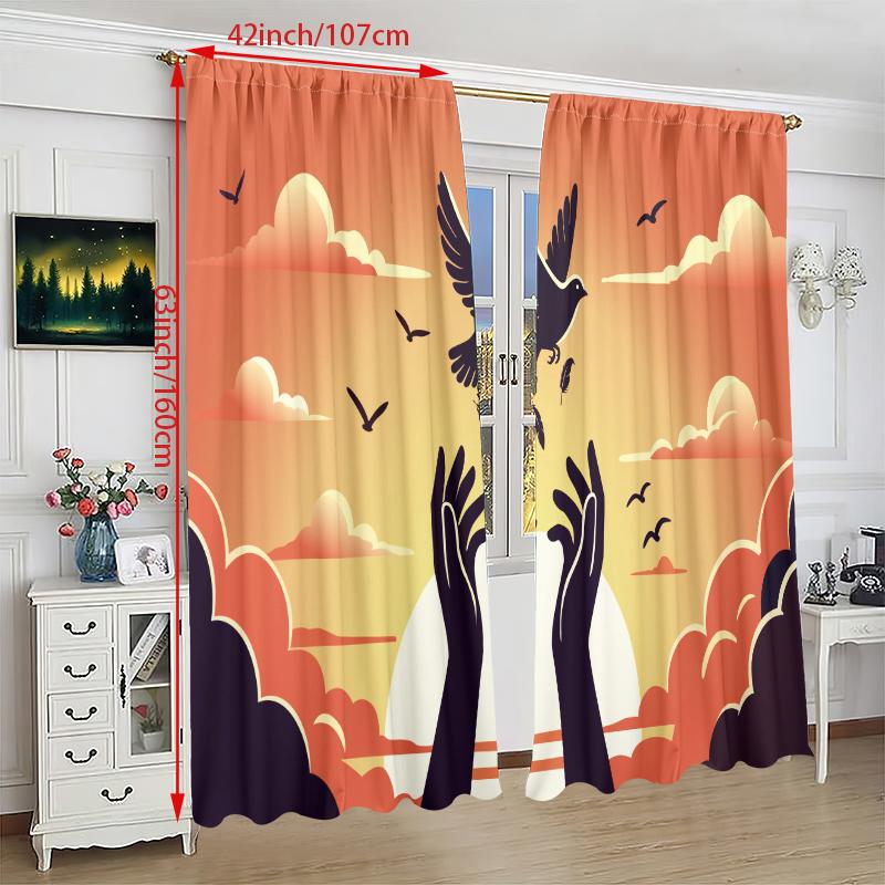 2PCS- Peace Dove -HD Printed Curtain - Polyester Material - Suitable for Bedroom, Living Room, Study (customizable)