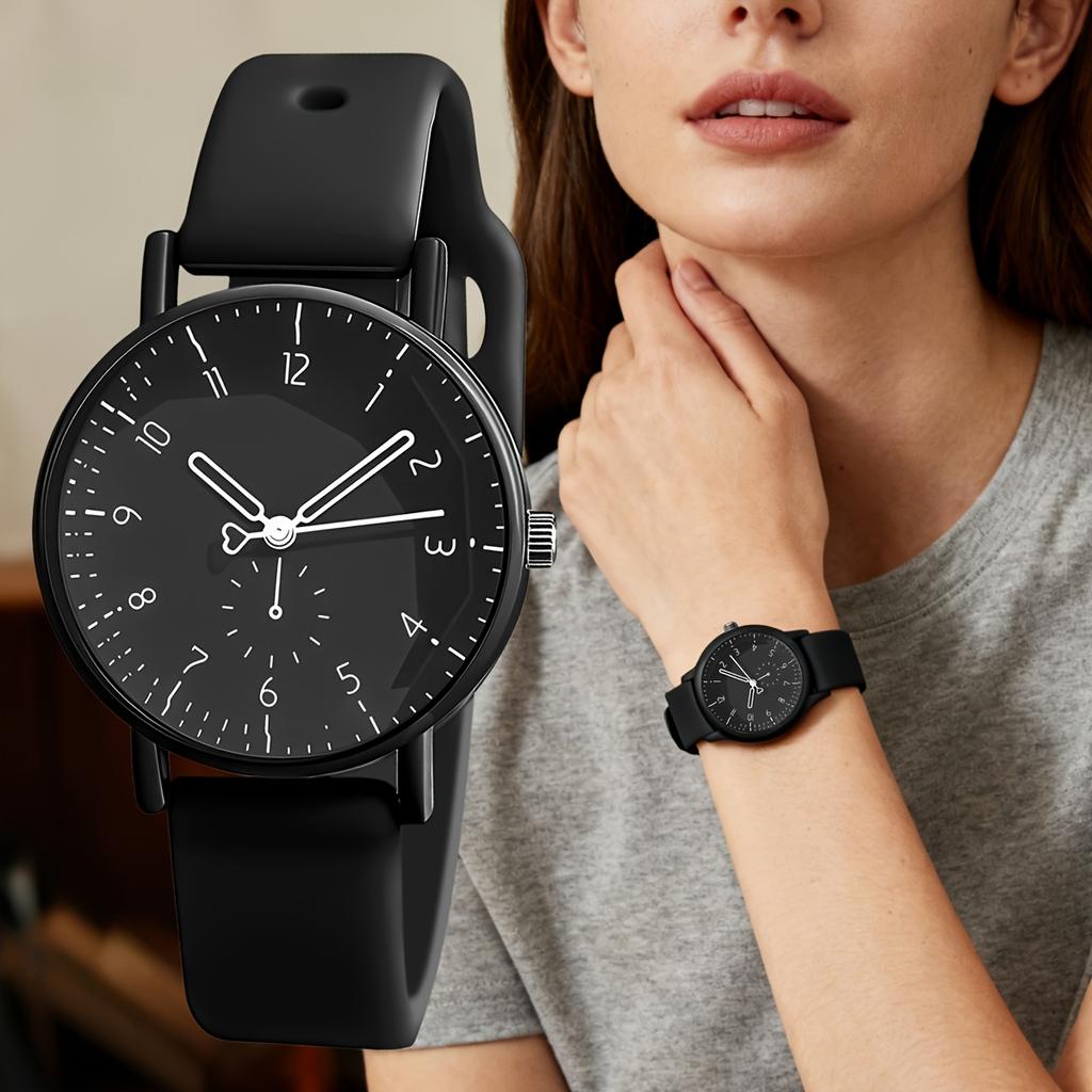 Relógio de Quartzo Feminino Elegante Minimalista com Pulseira de Silicone Rosa, Mostrador Redondo Fofo com Números Arábicos de Fácil Leitura, Relógio para o Dia a Dia