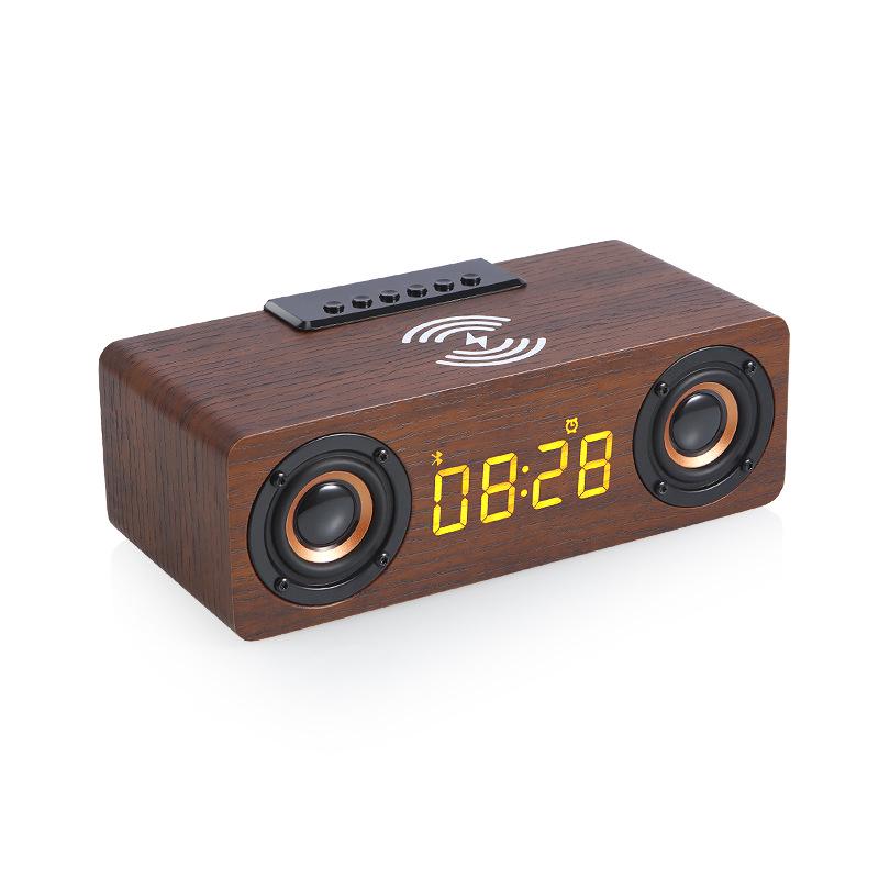 K1 Wooden Bluetooth Speaker & Wireless Charging Clock with Card Slot & U Disk Compatibility
