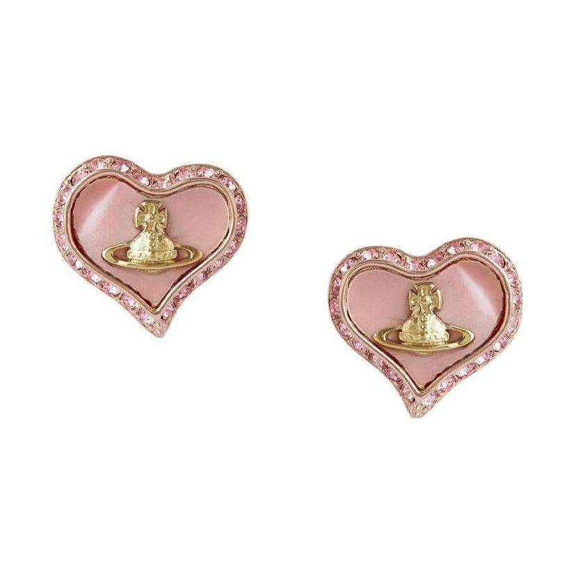 Vivienne Westwood Petra Heart Pearl Mother Of Pearl Inlaid Saturn Logo Brass Earrings Women earrings 62010074G208G208 Box