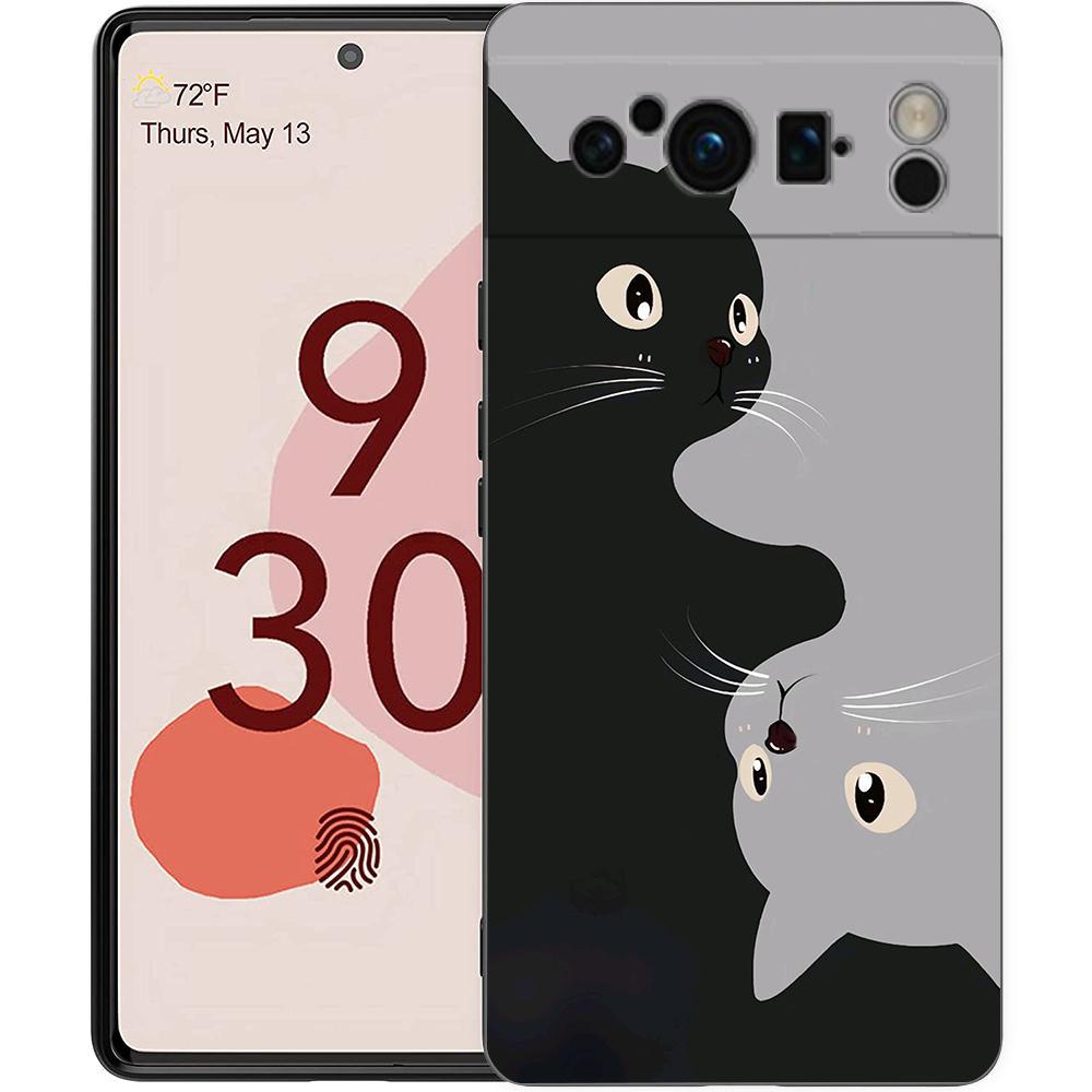 Cute Cat Phone Case For Google Pixel 9 8 7 6 Pro XL 8A 6A 7A 5G Soft Shockproof TPU Black Cover Fundas