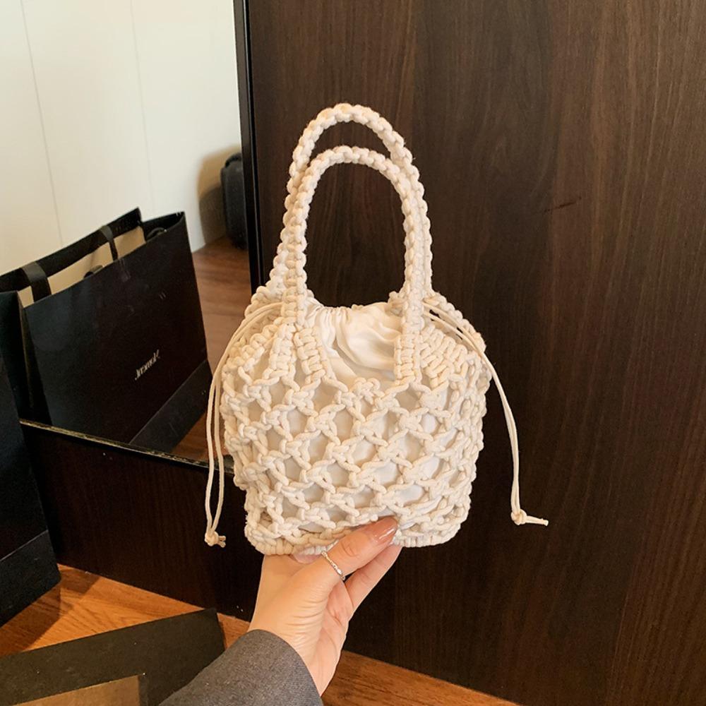 Mini Emmer Tas Gebreide Tas Bohemien Grote Capaciteit Geweven Tas Uitgesneden Koordtas Buiten black