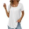 T-shirt Carré Plissé Élégant d'Été pour Femme Mode Décontracté Manches Courtes Hauts Amples Féminins Sexy pour le Travail Vêtements