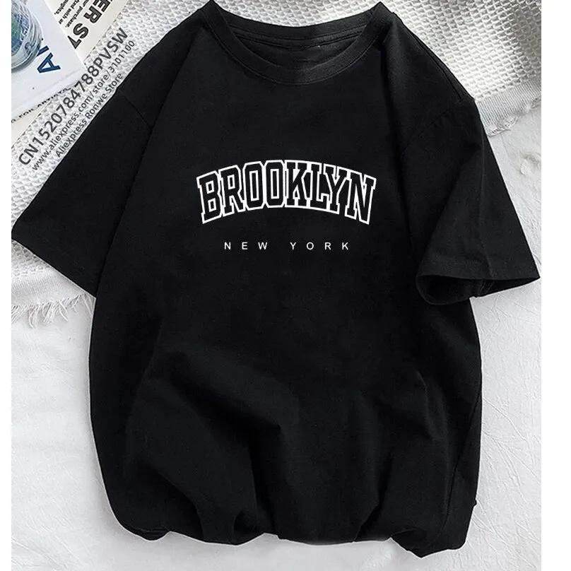 ZX TEE 1898 Brooklyn New York Print T Shirt Women 2025 New Summer Tees O-Neck Tops Y2K Fashion Top Streetwear Casual Short Sleeve