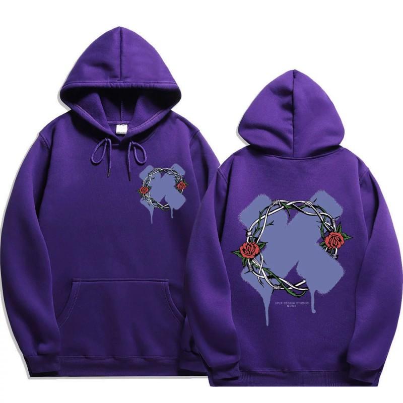 Unisex Hooded Sweatshirt With Rose Fork Print Loose Fit Winter Casual Sportswear