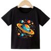 Planetary Solar System Cartoon Print Children's T-Shirt, Summer Style, Boys and Girls, Breathable Short Sleeve