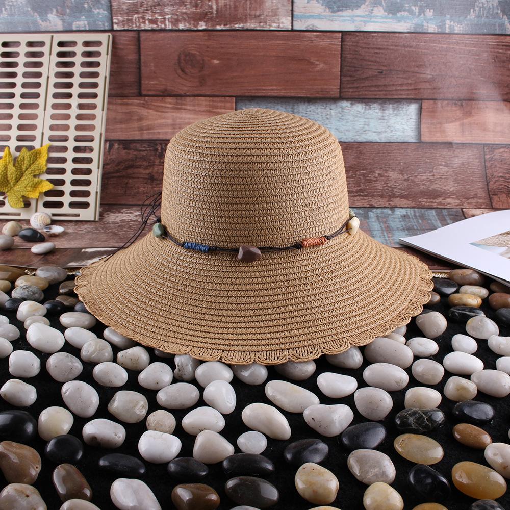 Spring and summer fashion lace edge dome straw hat women wide brim outdoor sun protection shade straw bucket hat