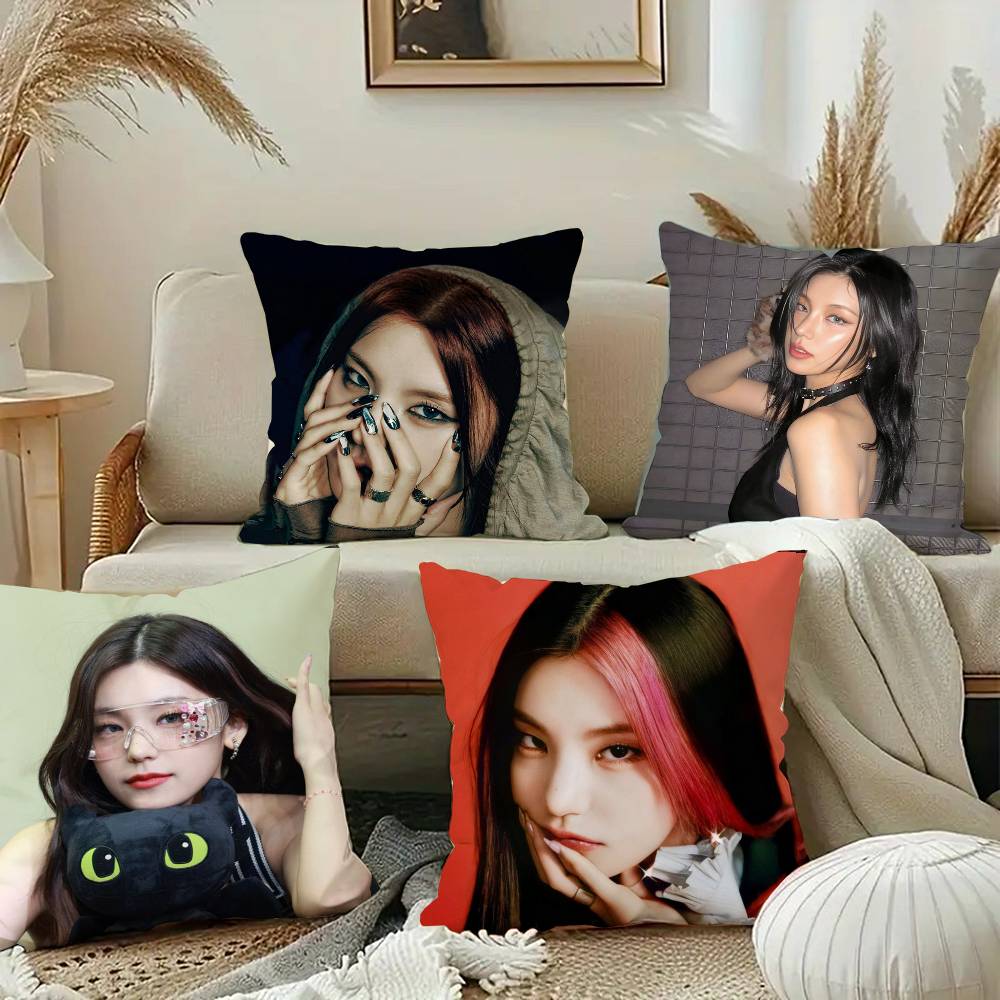 Korean Singer ITZY Yeji Pillow Case Short Plush Sofa Decorative Gift Home Double-sided Printing Cushion