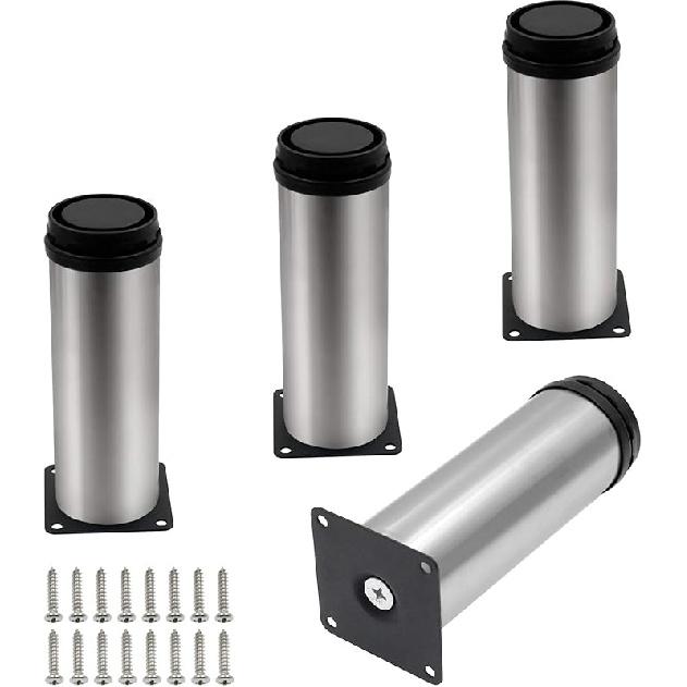 4 Pack Adjustable Furniture Legs Round 2" Dia Thickened Stainless Steel Sofa Shelves Table Kitchen Adjustable Feet 8" Height