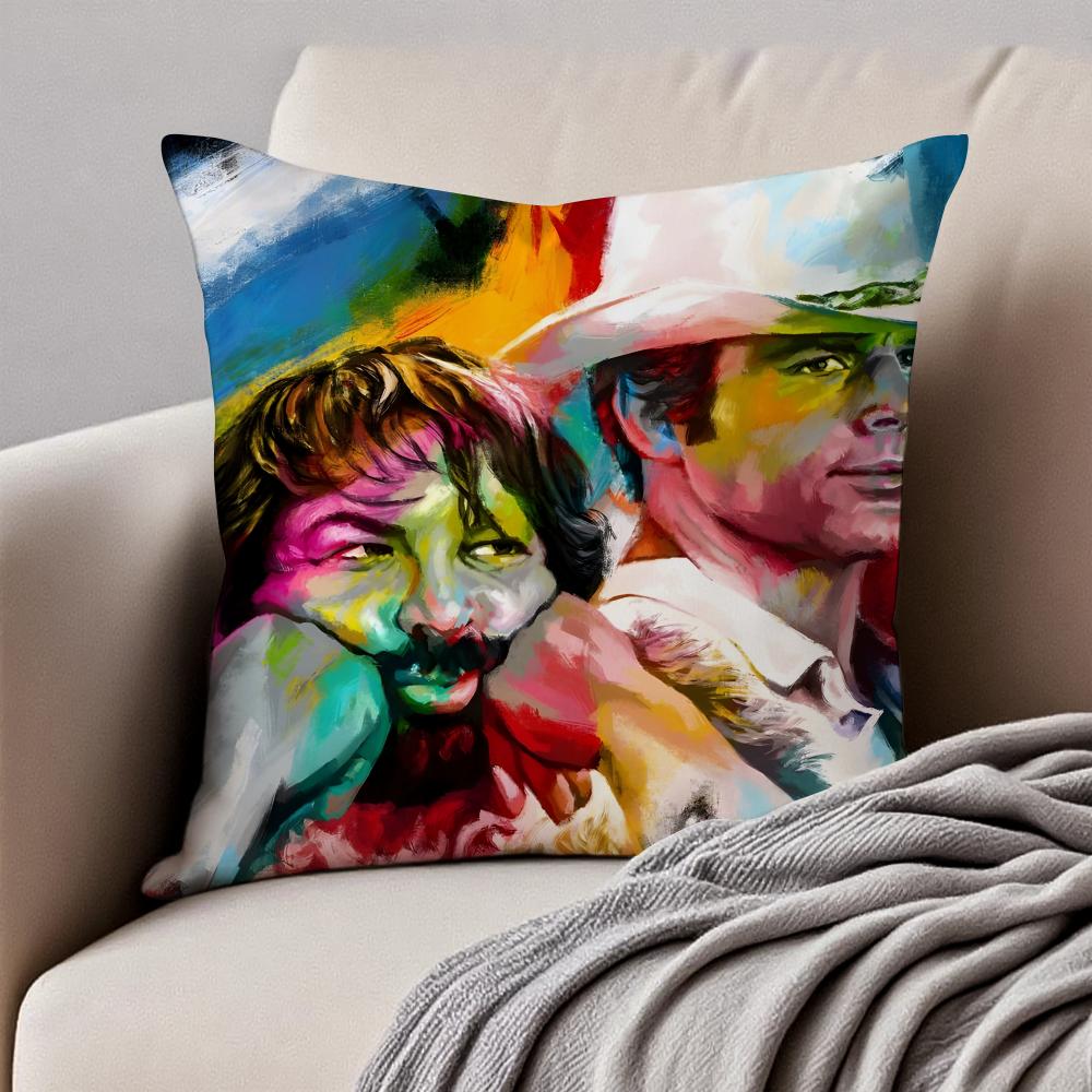 Classic Actor T-Terence Hill and Bud Spencer Cushion Cover Pillowcase Anti-dustmite Invisible Zipper Short Plush Sofa Cushion