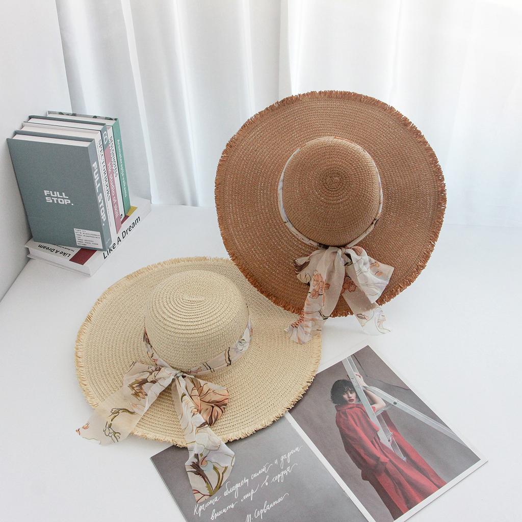 Fashion Tassel Female Lace Bow Bowknot Straw Hat SummerWomen Ladies Casual Floppy Sun Hat Ribbon  Sunscreen Cap for Beach
