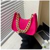 Fashion Metal Chain Handbag for Women PU Leather Crossbody Zipper Shopping Bag Versatile Leisure Tote