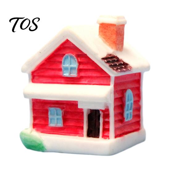 Miniature House Ornament Christmas Figurine, Resin Snow Village Statue, Tiny Winter Home Decor for Fairy Garden, Moss Landscape, Potted Plant