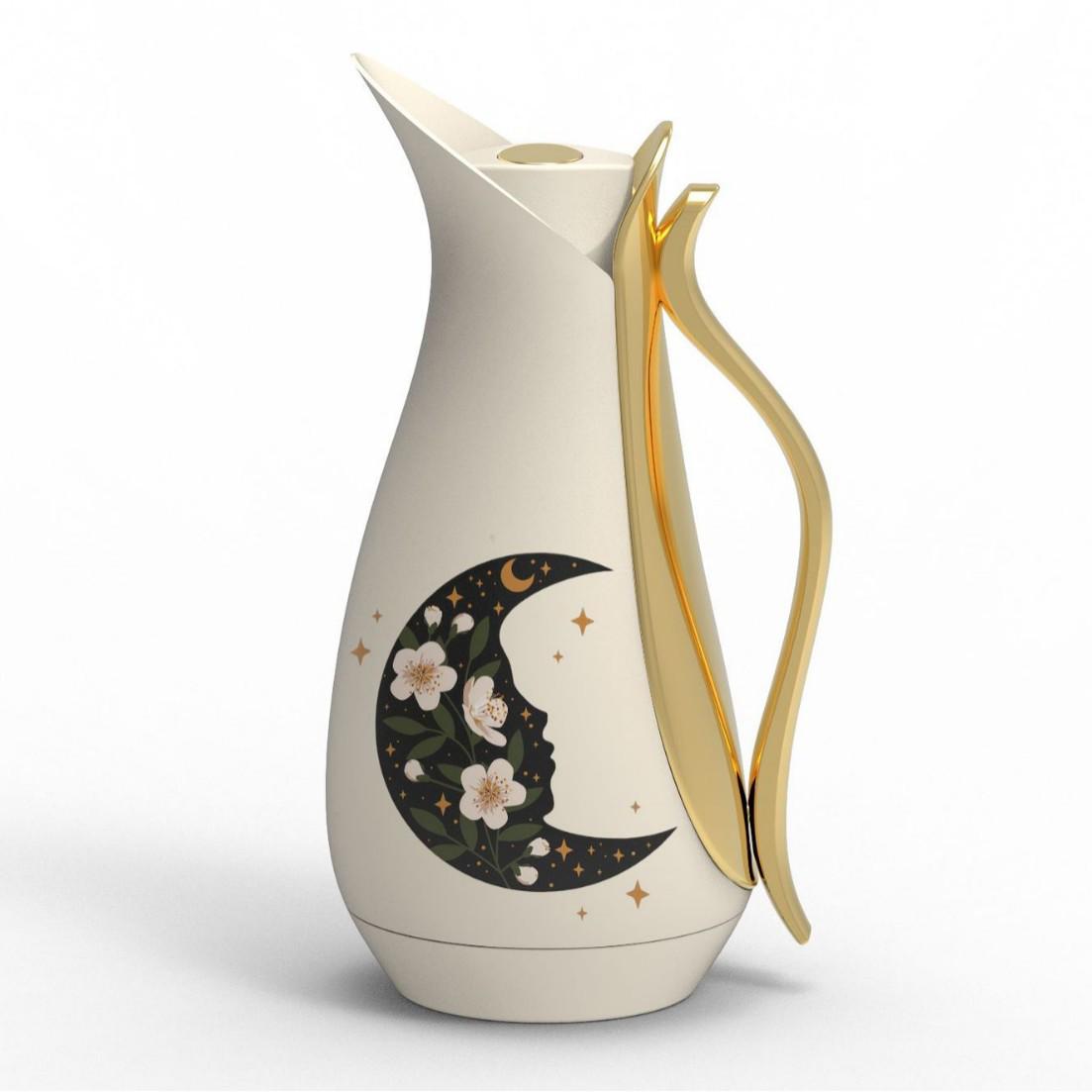 

Modern Minimalist Double-Wall Glass Liner Thermos with Gold Handle 1L белый
