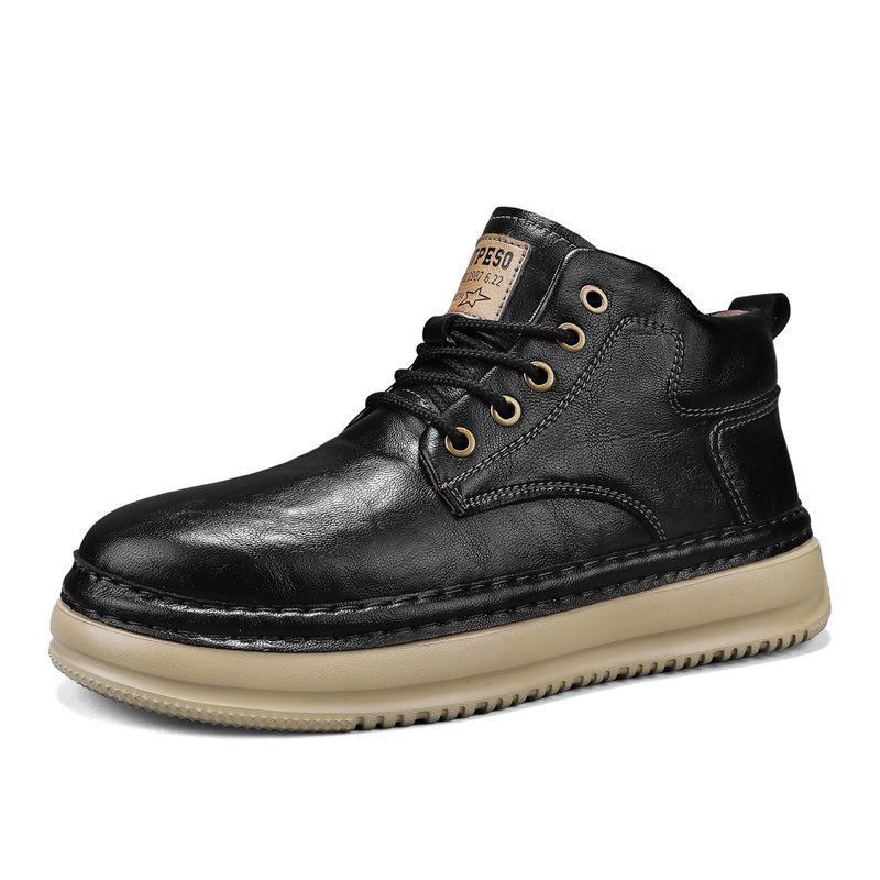 Men s Autumn Mid-Top Leather Martin Boots - Outdoor Hand-Stitched, Thick-Soled, Lace-Up Casual Shoes 39 чёрный