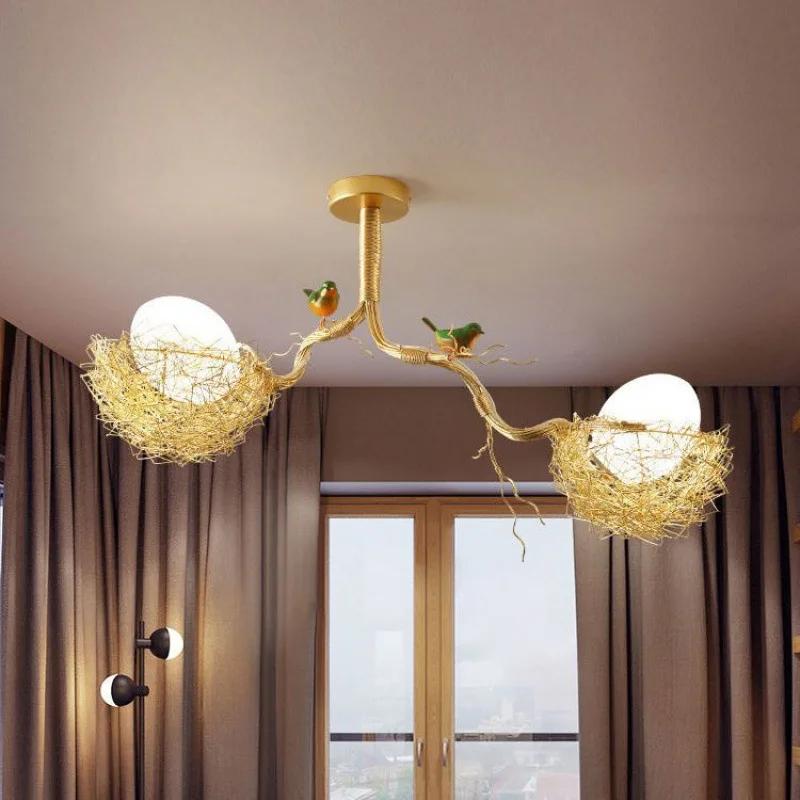 Modern Led Living Dining Room Kitchen Chandeliers Gold Bird Nest Egg Glass Ball Pendant Light Bedroom Loft Ceiling Hanghing Lamp