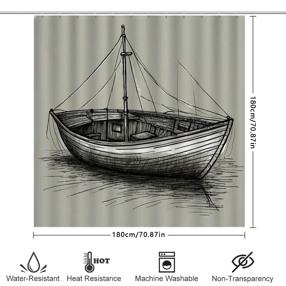 Black And White Sketch Style Boat Shower Curtain Decor A Chic Addition For Your Bathroom With This Stylish Boat-Themed Shower Cu