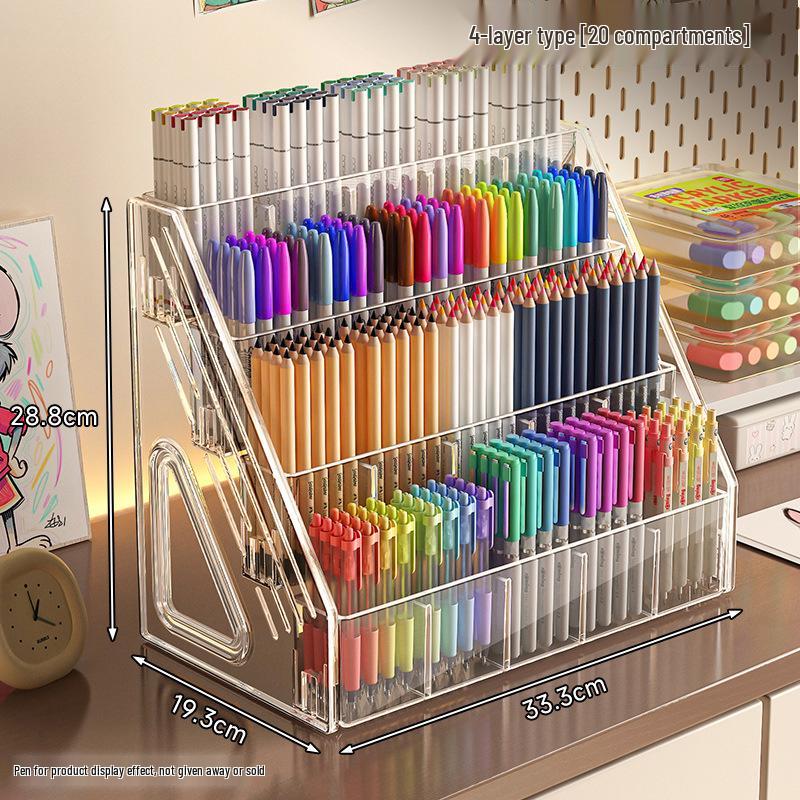 Large Capacity Acrylic Pen Holder for Watercolor and Drawing Pens - Compartmented Storage and Display Rack
