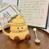 Milk fufu cute foot water cup high value ceramic mug with lid and spoon girls office coffee cup