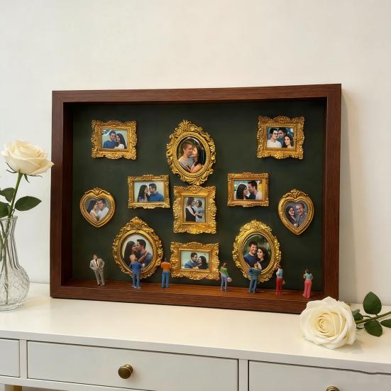 Scatola Ombra Mini Museo Grande con Luce Kit Cornice Scatola Ombra con 8 Miniature e 11 Mini Cornici Dorate Kit Espositore Foto Personalizzato per Anniversari