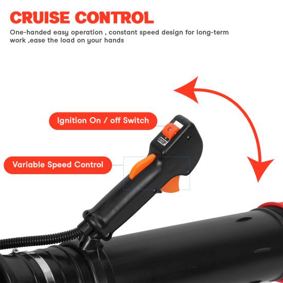 Leaf Blower, 75.6CC 4-Stroke Backpack Gas Leaf Blower, Snow Blower, Up To 900 CFM and 210 MPH, Variable Speed, Cruise Control (Red)