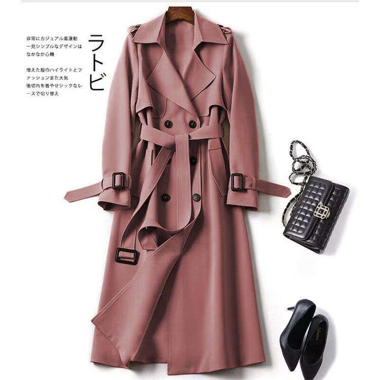 Trench Coat da Donna Primavera Autunno Coreano Lungo Elegante Doppiopetto Khaki Giacca a Vento Streetwear